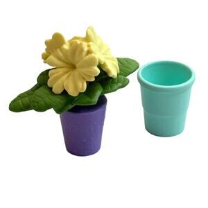 American Girl Garden FLOWER & PLANT POT Yellow Turquoise Blue 2pc Accessory Set